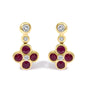 Aretes colgantes florales con diamantes de 1/10 ct. p.t. y rubí en oro amarillo de 14K, foto 1