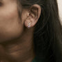 Aretes colgantes florales con diamantes de 1/10 ct. p.t. y rubí en oro amarillo de 14K, foto 3