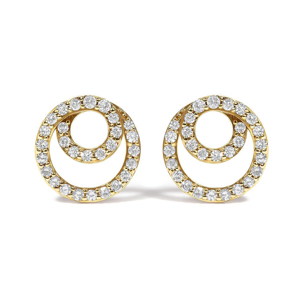 Aretes de botón de doble círculo con diamantes de 3/8 ct. p.t. en oro amarillo de 14K, foto 1