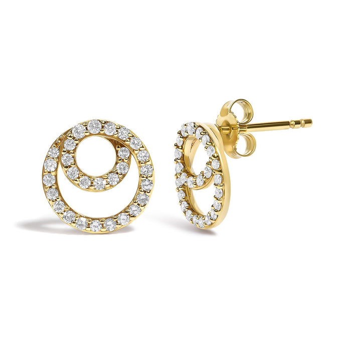 3/8 Ct. T.W. Diamond Double Circle Stud Earrings in 14K Yellow Gold, photo 2