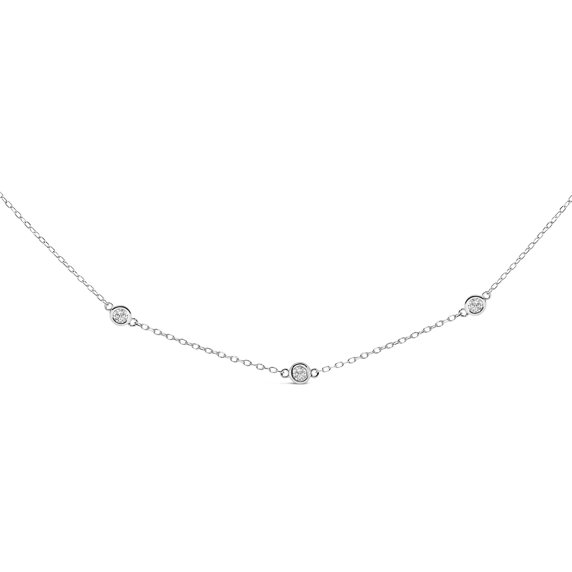 1/2 Ct. T.W. Bezel-Set Diamond Station Necklace in 14K White Gold, photo 1