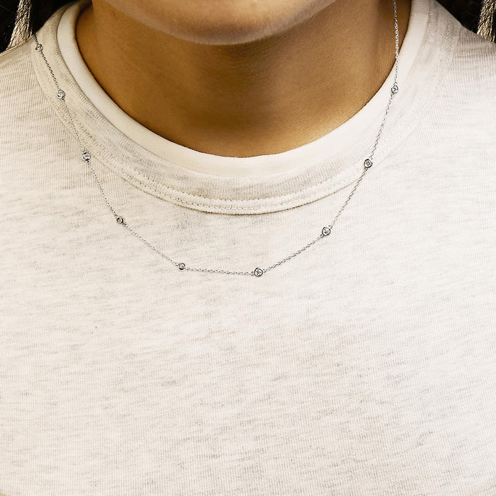 1/2 Ct. T.W. Bezel-Set Diamond Station Necklace in 14K White Gold, photo 3