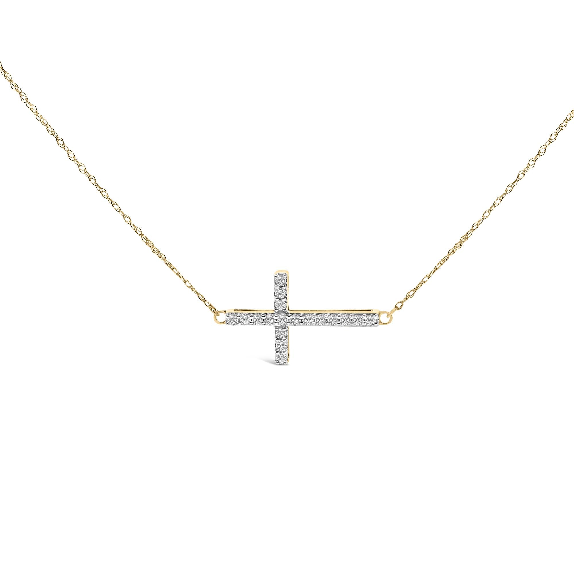 1/5 Ct. T.W. Diamond Sideways Cross Pendant Necklace in 10K Yellow Gold, photo 1