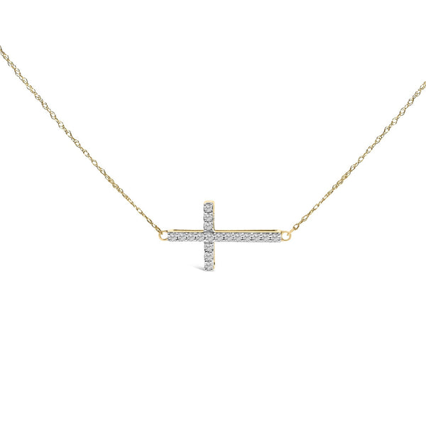 1/5 Ct. T.W. Diamond Sideways Cross Pendant Necklace in 10K Yellow Gold, photo 1