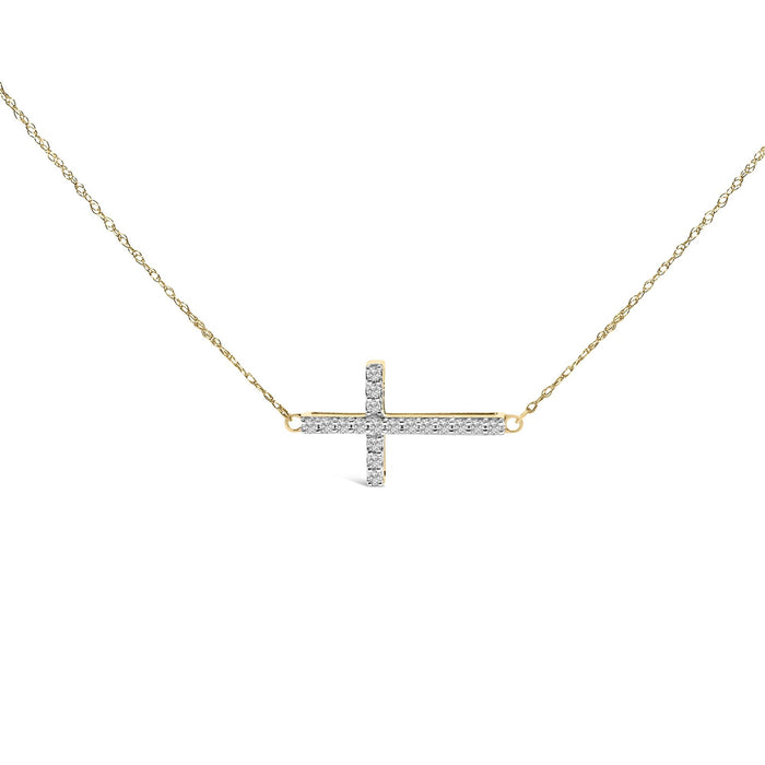 1/5 Ct. T.W. Diamond Sideways Cross Pendant Necklace in 10K Yellow Gold, photo 1