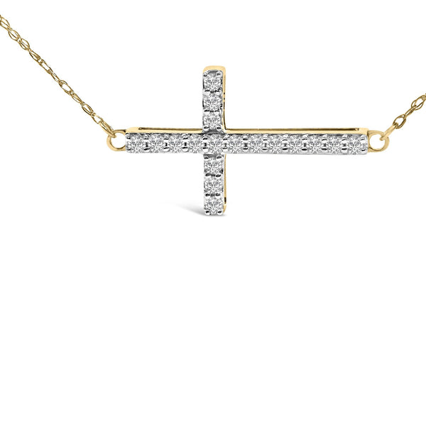 1/5 Ct. T.W. Diamond Sideways Cross Pendant Necklace in 10K Yellow Gold, photo 2