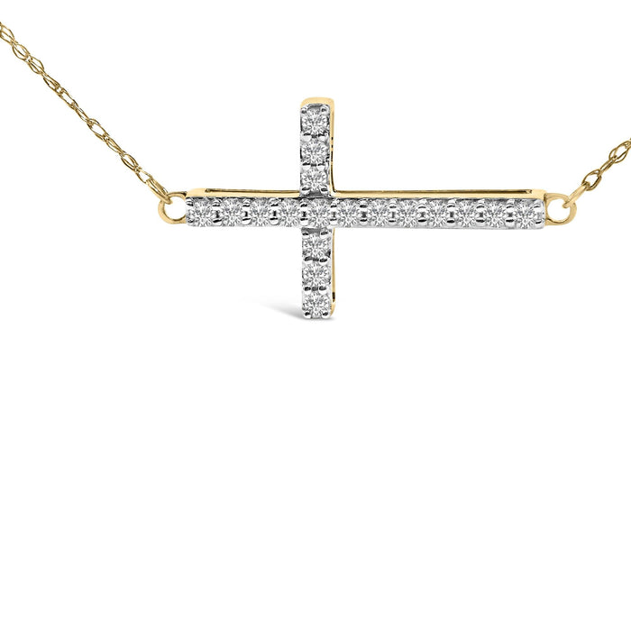 1/5 Ct. T.W. Diamond Sideways Cross Pendant Necklace in 10K Yellow Gold, photo 2