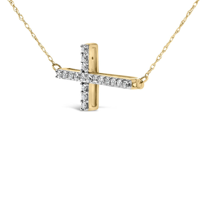 1/5 Ct. T.W. Diamond Sideways Cross Pendant Necklace in 10K Yellow Gold, photo 4
