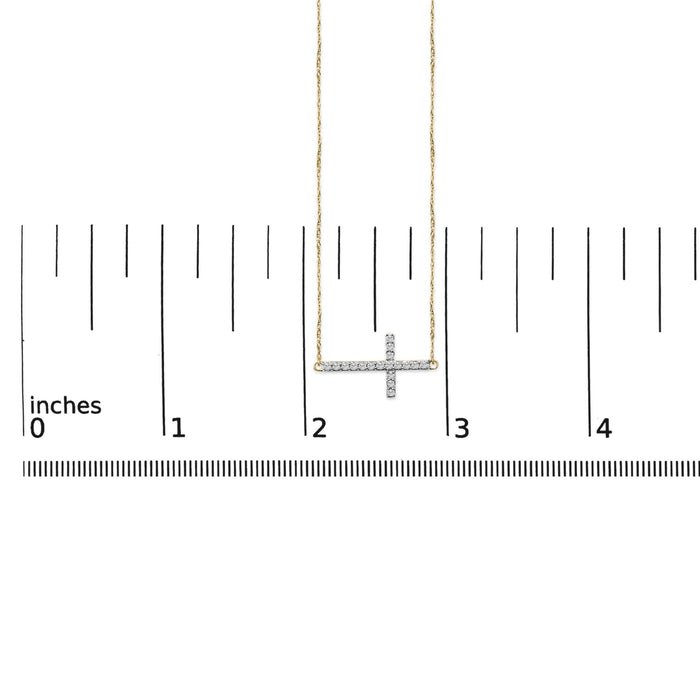 1/5 Ct. T.W. Diamond Sideways Cross Pendant Necklace in 10K Yellow Gold, photo 5