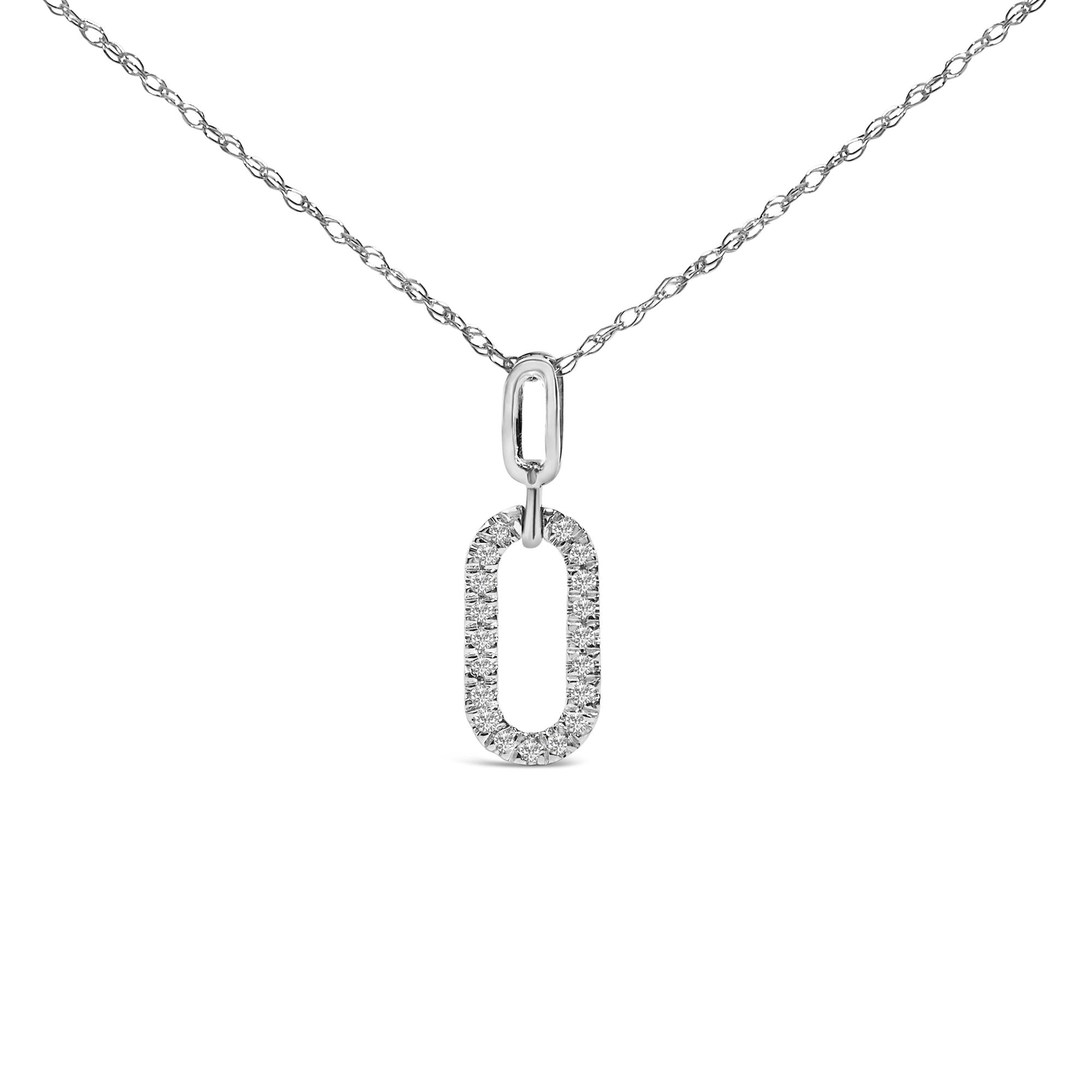 Collar con colgante paperclip con detalle de diamante en oro blanco de 14K, foto 1