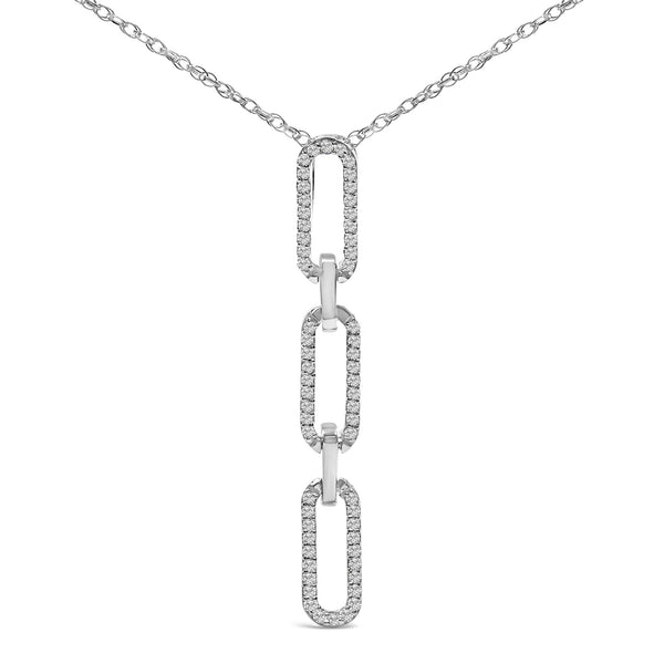 1/10 Ct. T.W. Diamond Triple Paper Clip Pendant Necklace in 14K White Gold, photo 2