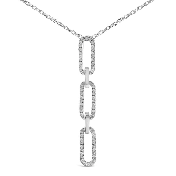 1/10 Ct. T.W. Diamond Triple Paper Clip Pendant Necklace in 14K White Gold, photo 2