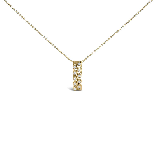 Collar con colgante de barra vertical de bisel con diamantes de 1/7 ct. p.t. en oro amarillo de 14K, foto 2