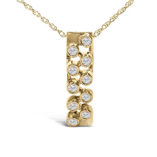 Collar con colgante de barra vertical de bisel con diamantes de 1/7 ct. p.t. en oro amarillo de 14K, foto 1