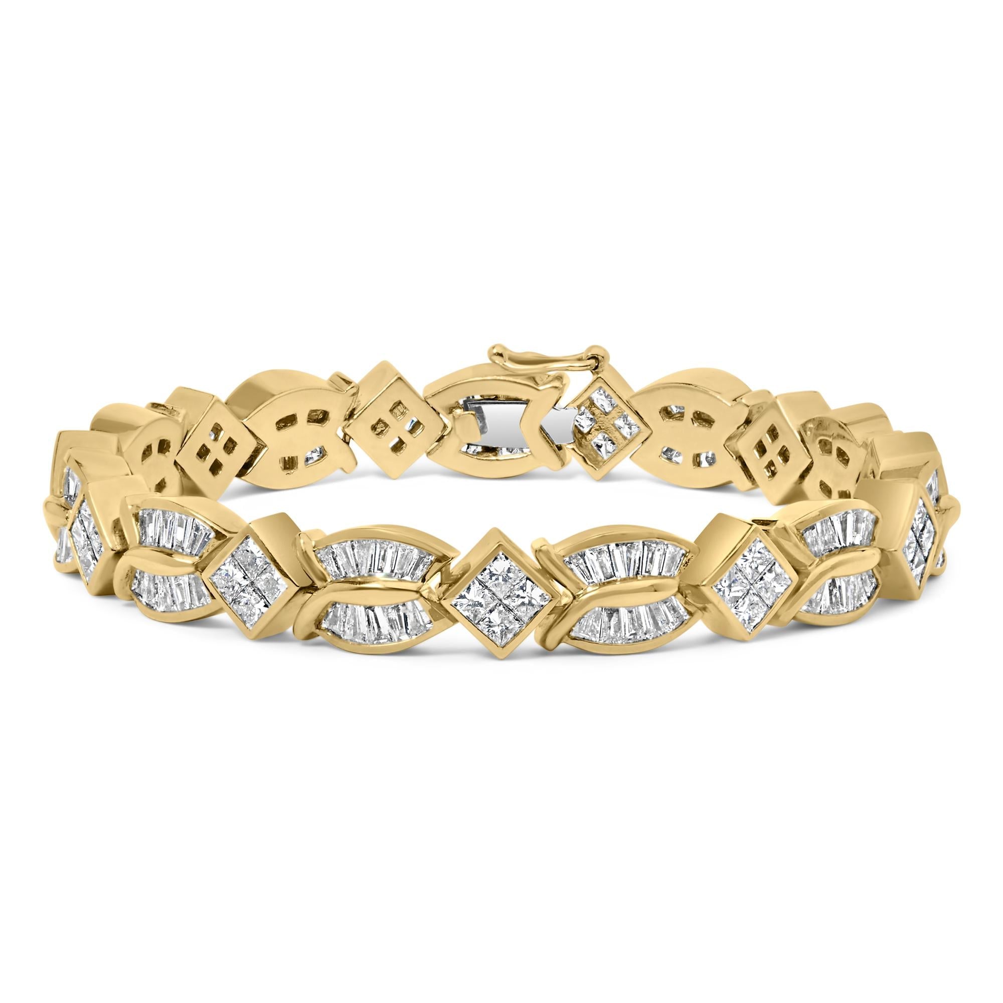 8 1/5 Ct. T.W. Baguette and Princess-Cut Diamond Geometric Twist Link Bracelet in 14K Yellow Gold, photo 1