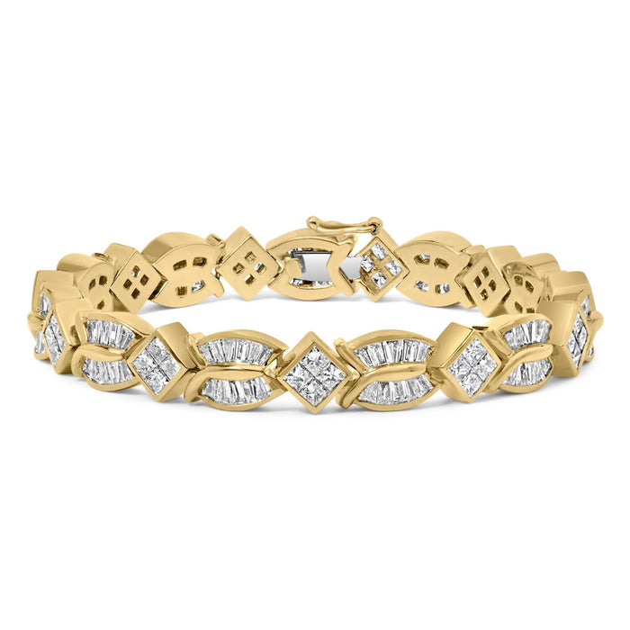8 1/5 Ct. T.W. Baguette and Princess-Cut Diamond Geometric Twist Link Bracelet in 14K Yellow Gold, photo 1