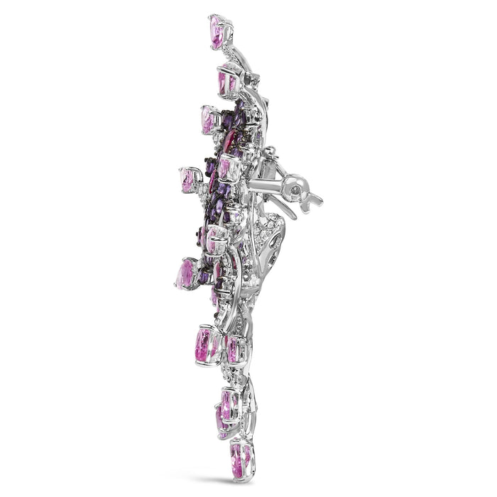 1 Ct. T.W. Diamond, Ruby Sapphire, and Amethyst Mixed Gemstone Butterfly Brooch Pin in 18K White Gold, photo 4