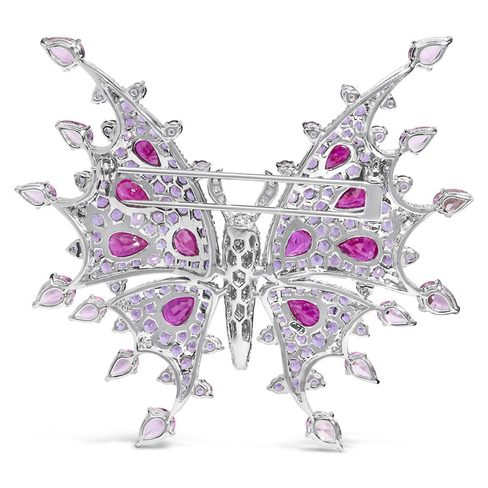 1 Ct. T.W. Diamond, Ruby Sapphire, and Amethyst Mixed Gemstone Butterfly Brooch Pin in 18K White Gold, photo 5