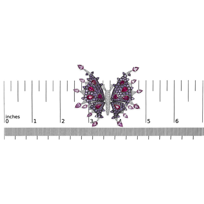 1 Ct. T.W. Diamond, Ruby Sapphire, and Amethyst Mixed Gemstone Butterfly Brooch Pin in 18K White Gold, photo 6