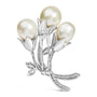 2 1/5 Ct. T.W. Diamond and South Sea Cultured Pearl Floral Brooch Pin in 18K White Gold, photo 5