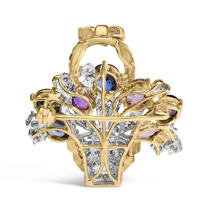 Colgante y broche prendedor de ramo floral con diamantes de 1 1/10 ct. p.t. y gemas mixtas en oro amarillo de 18K, foto 5