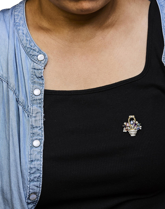 Colgante y broche prendedor de ramo floral con diamantes de 1 1/10 ct. p.t. y gemas mixtas en oro amarillo de 18K, foto 3