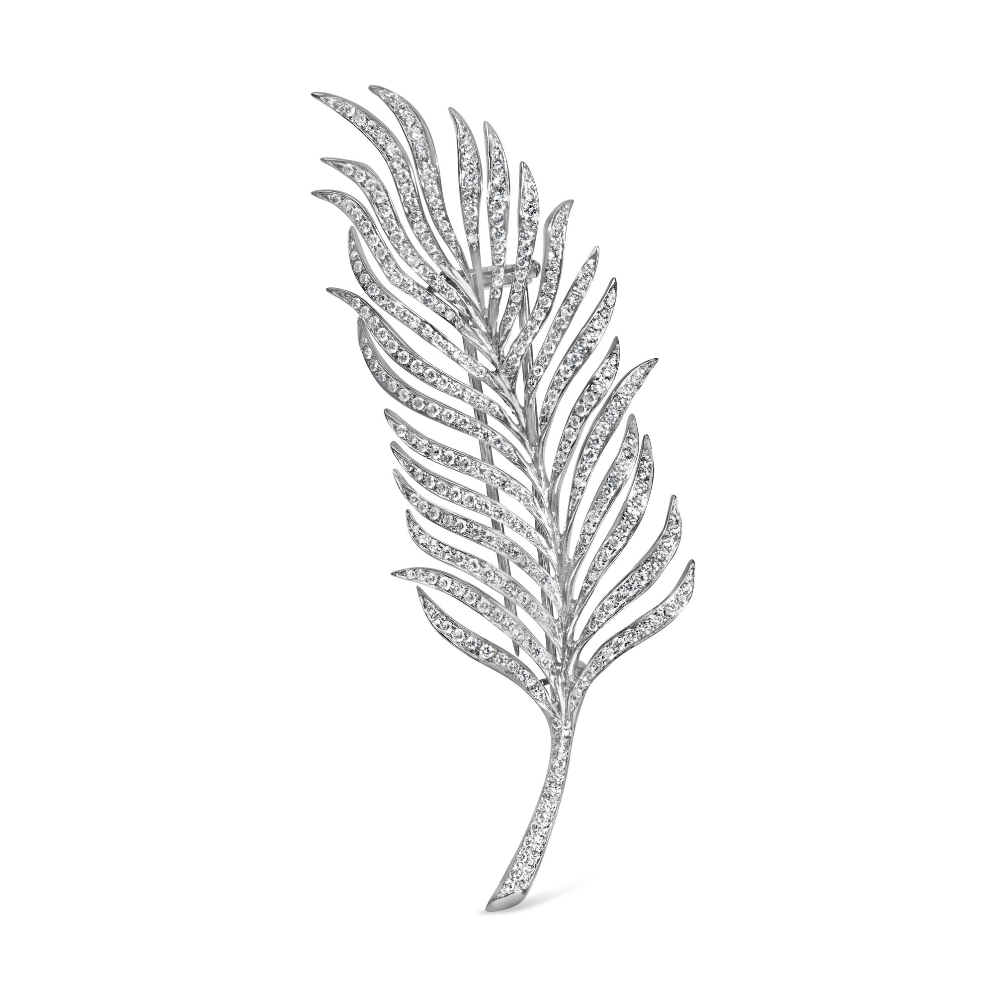 Broche prendedor de pluma con diamantes de 2 7/8 ct. p.t. en oro blanco de 18K, foto 1