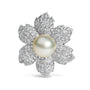 Broche prendedor floral con diamantes de 2 3/4 ct. p.t. y perla cultivada de agua dulce de 12.5 mm en oro blanco de 18K, foto 1