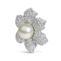 Broche prendedor floral con diamantes de 2 3/4 ct. p.t. y perla cultivada de agua dulce de 12.5 mm en oro blanco de 18K, foto 2