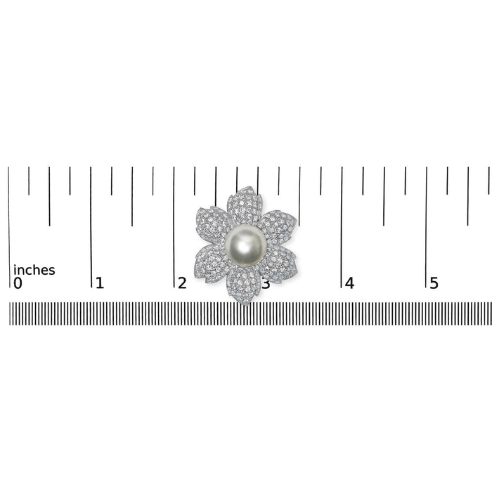 Broche prendedor floral con diamantes de 2 3/4 ct. p.t. y perla cultivada de agua dulce de 12.5 mm en oro blanco de 18K, foto 6