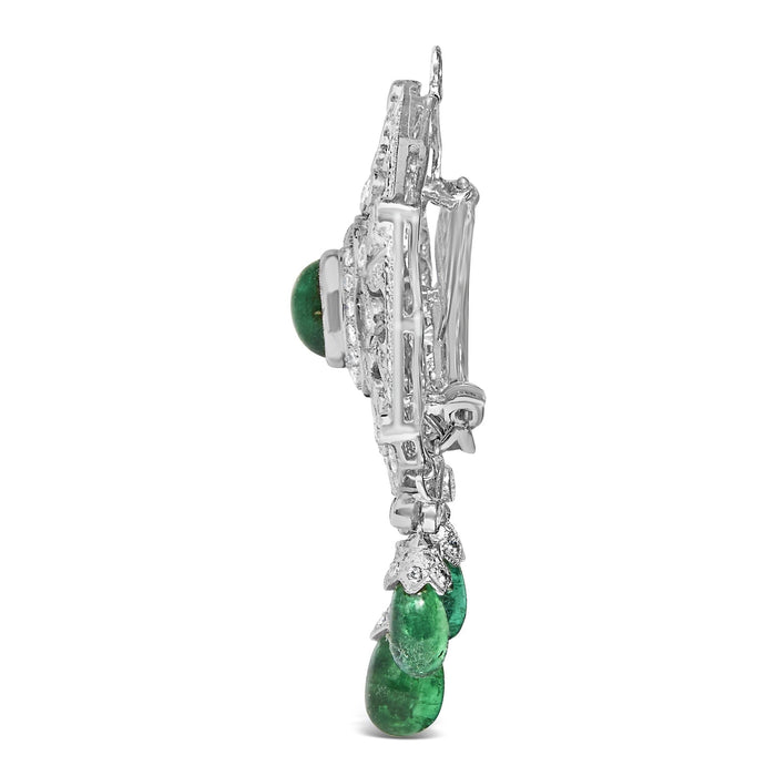 2 3/4 Ct. T.W. Diamond and Emerald Art Deco Shield Brooch Pendant in 18K White Gold, photo 4