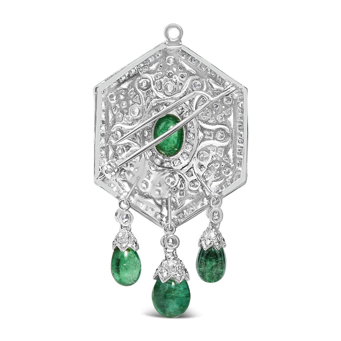 2 3/4 Ct. T.W. Diamond and Emerald Art Deco Shield Brooch Pendant in 18K White Gold, photo 5