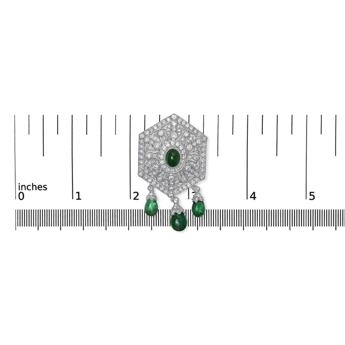 2 3/4 Ct. T.W. Diamond and Emerald Art Deco Shield Brooch Pendant in 18K White Gold, photo 6