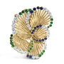 2 1/3 Ct. T.W. Diamond, Sapphire, and Emerald Sculpted Petal Brooch Pin in 18K Yellow Gold, photo 1