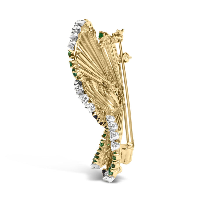 2 1/3 Ct. T.W. Diamond, Sapphire, and Emerald Sculpted Petal Brooch Pin in 18K Yellow Gold, photo 4
