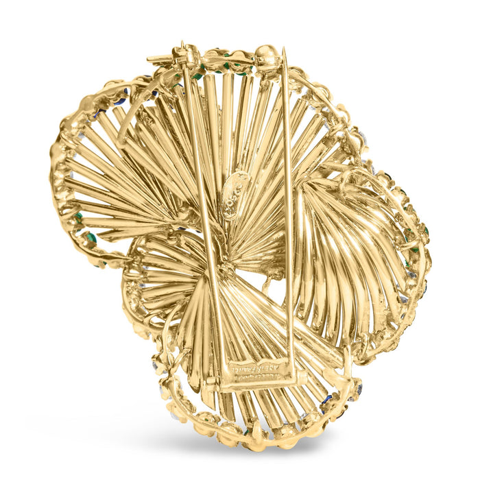 2 1/3 Ct. T.W. Diamond, Sapphire, and Emerald Sculpted Petal Brooch Pin in 18K Yellow Gold, photo 5