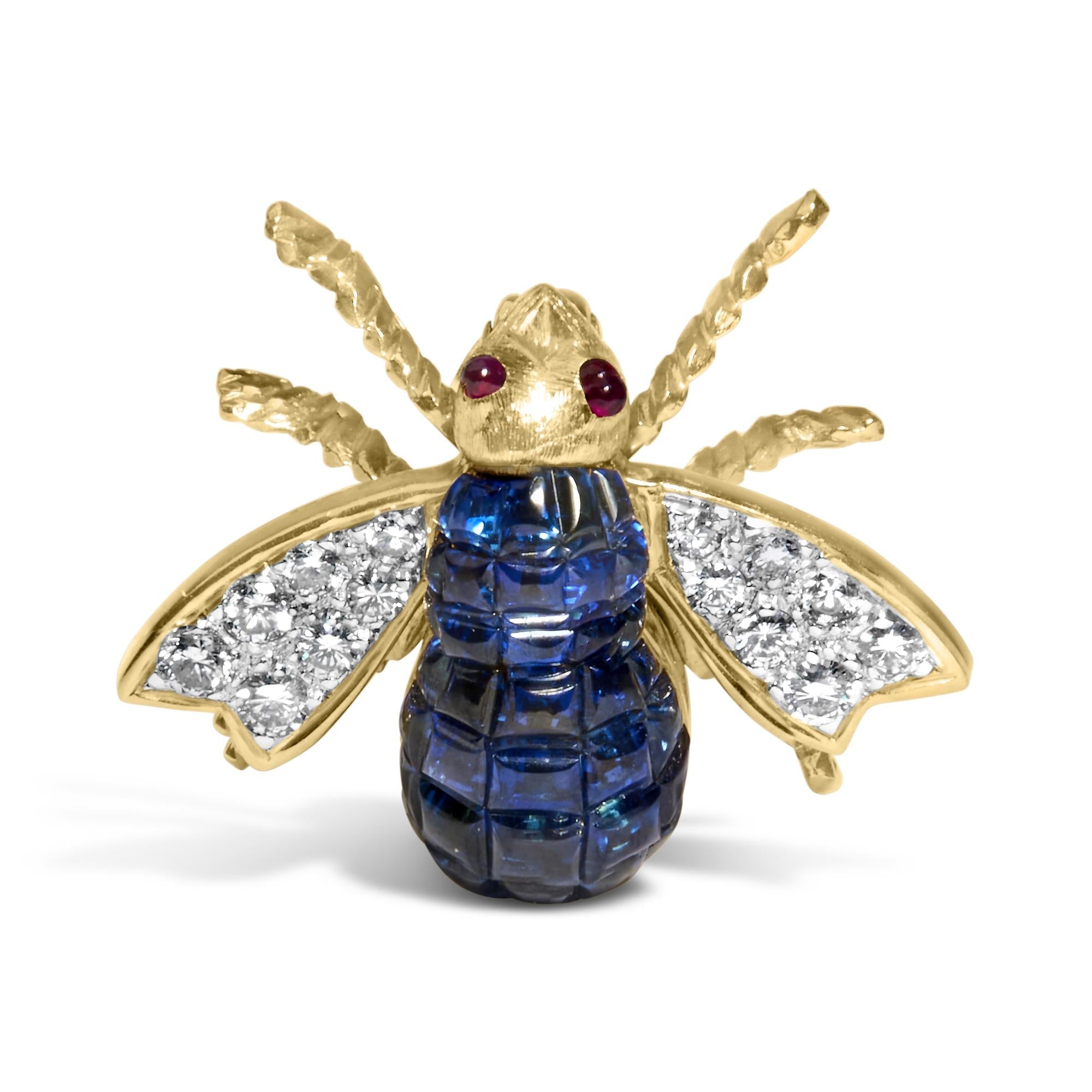 Broche prendedor de abejorro con diamantes de 3/8 ct. p.t. y zafiro azul de 5 4/5 ct. p.t. en oro amarillo de 18K, foto 1