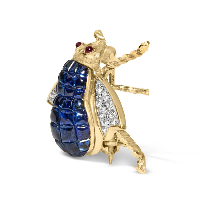 Broche prendedor de abejorro con diamantes de 3/8 ct. p.t. y zafiro azul de 5 4/5 ct. p.t. en oro amarillo de 18K, foto 2