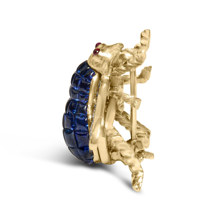 Broche prendedor de abejorro con diamantes de 3/8 ct. p.t. y zafiro azul de 5 4/5 ct. p.t. en oro amarillo de 18K, foto 4