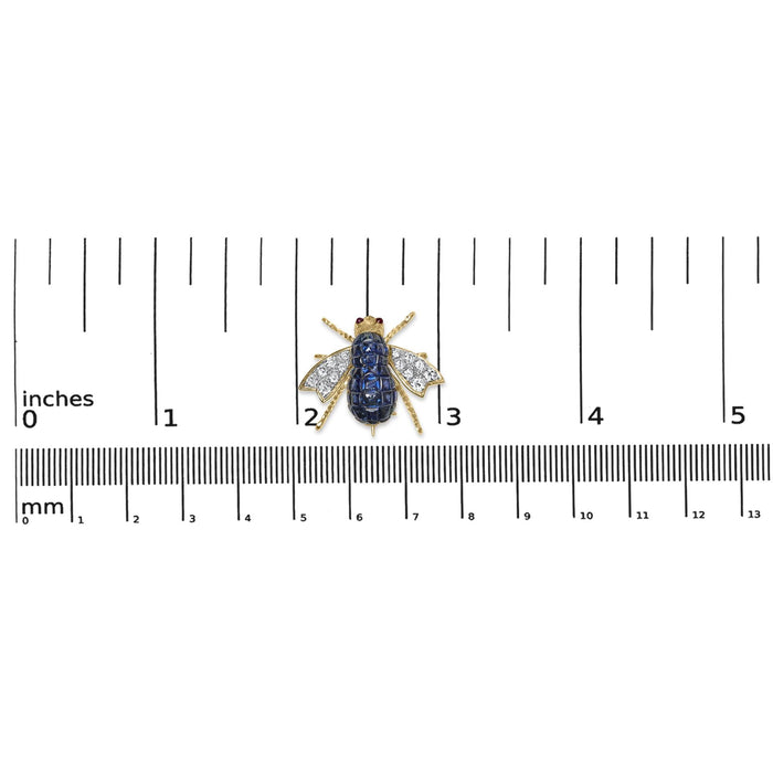 Broche prendedor de abejorro con diamantes de 3/8 ct. p.t. y zafiro azul de 5 4/5 ct. p.t. en oro amarillo de 18K, foto 5