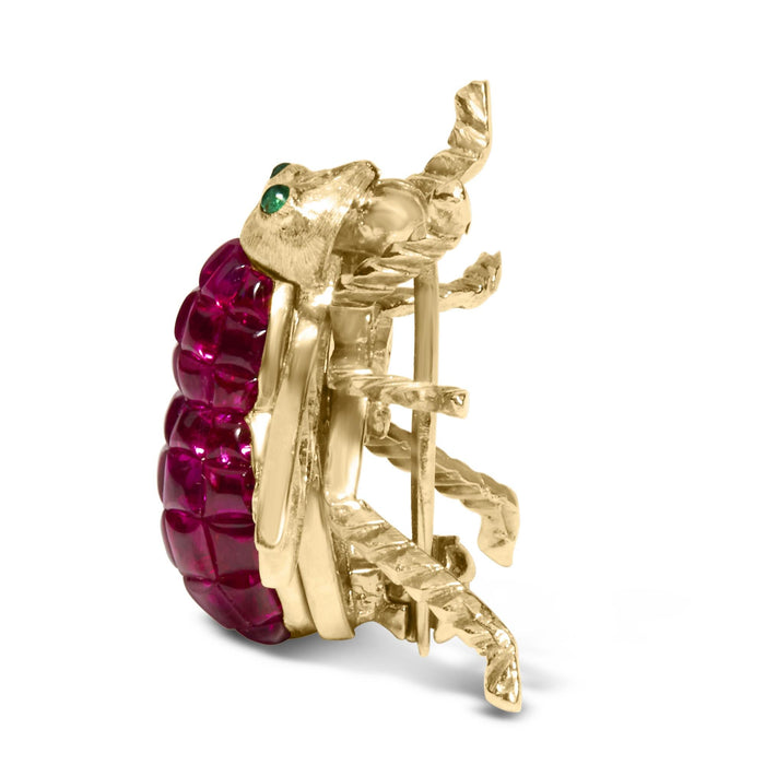 Broche prendedor de abejorro con diamantes de 3/8 ct. p.t. y rubí rojo de 6 3/4 ct. p.t. en oro amarillo de 18K, foto 2
