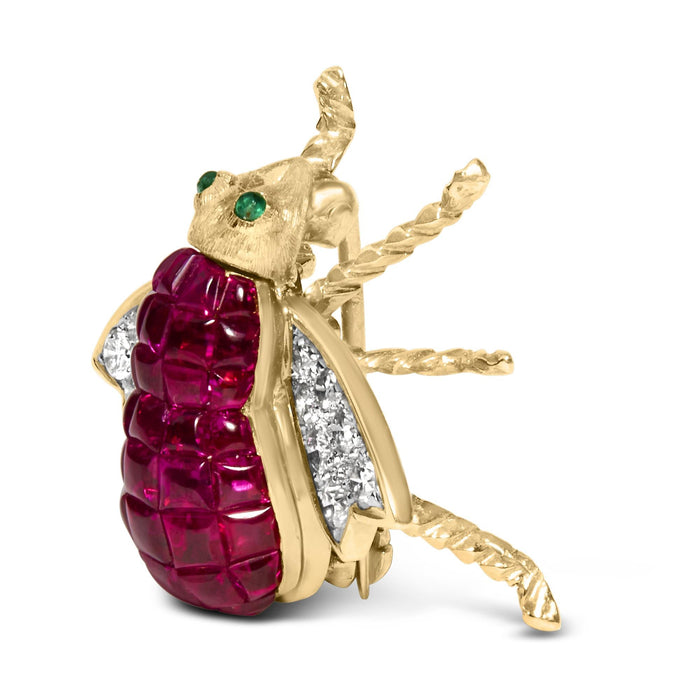 Broche prendedor de abejorro con diamantes de 3/8 ct. p.t. y rubí rojo de 6 3/4 ct. p.t. en oro amarillo de 18K, foto 4