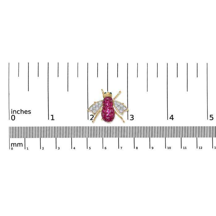 Broche prendedor de abejorro con diamantes de 3/8 ct. p.t. y rubí rojo de 6 3/4 ct. p.t. en oro amarillo de 18K, foto 5