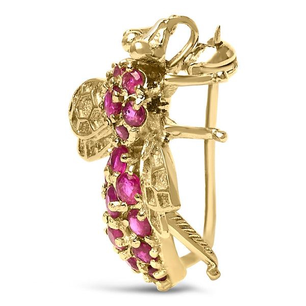 Red Ruby Bee Brooch Pin in 14K Yellow Gold, photo 2