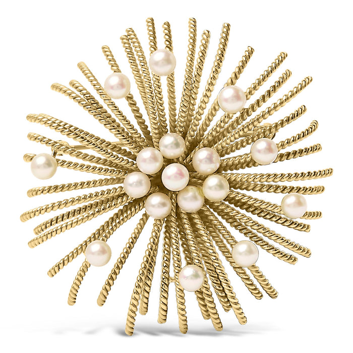 Cultured Freshwater Pearl Starburst Brooch Pin in 18K Yellow Gold, photo 1