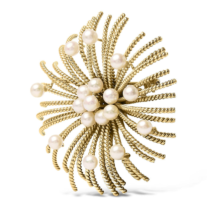 Cultured Freshwater Pearl Starburst Brooch Pin in 18K Yellow Gold, photo 2