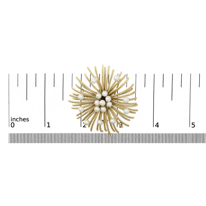 Cultured Freshwater Pearl Starburst Brooch Pin in 18K Yellow Gold, photo 5