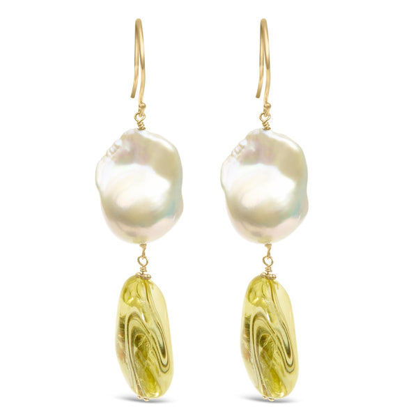 Citrine and Freshwater Cultured Baroque Pearl Drop and Dangle Earrings in 14K Yellow Gold, photo 1