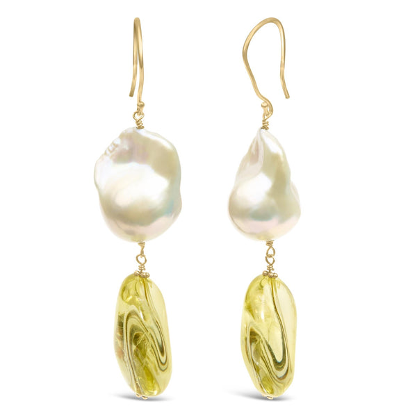 Citrine and Freshwater Cultured Baroque Pearl Drop and Dangle Earrings in 14K Yellow Gold, photo 2