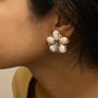 3/8 Ct. T.W. Diamond and Freshwater Cultured Pearl Blossom Stud Earrings in 18K Rose Gold, photo 3